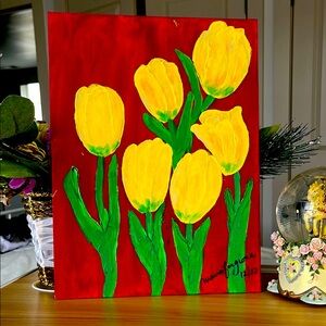 “Spring Has Sprung” 8 x 10 Yellow Tulip Canvas Acrylic Art by: @sails66 MF